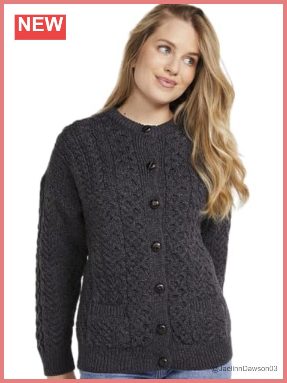 Merino Wool Cable Knit Cardigan Button Front Irish Sweater
